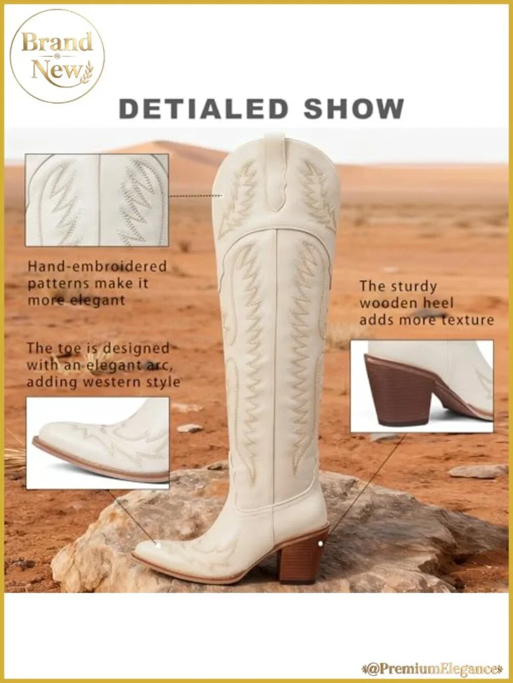 Over The Knee Cowboy Boots Western Embroidered Chunky Block Heel Tall